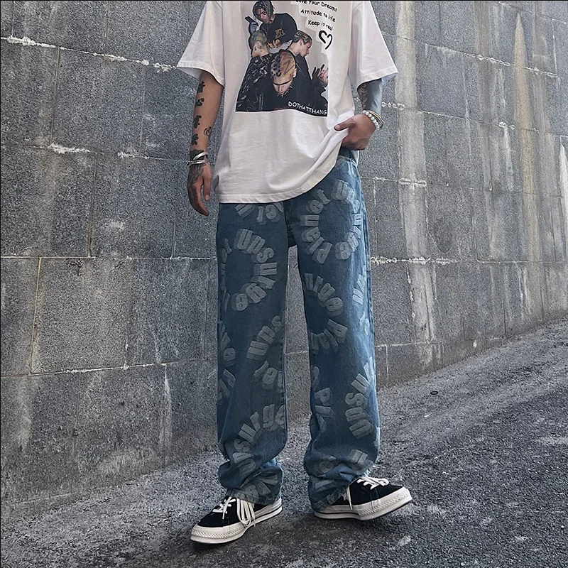 Jeans For Men Loose Casual Pants Streetwear Jeans Black Jeans Printed Jeans High Jeans Pants Graffiti White Denim Jeans Mens