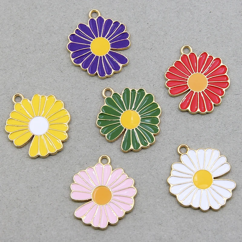 50Pcs 24*28Flower Charms Alloy Enamel Pendants Charms for Jewelry Making Earrings Necklace Key Chains Jewelry Accessories