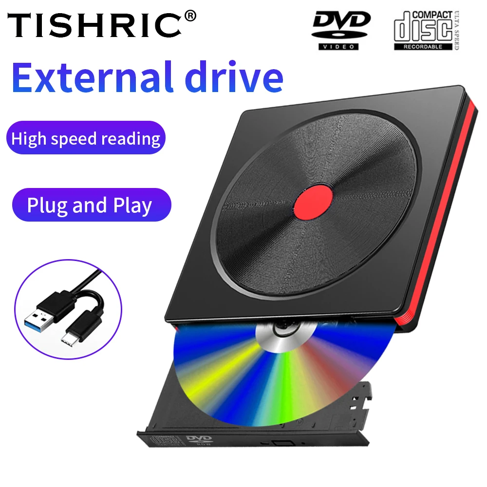 TISHRIC-lector de CD externo USB, unidad de DVD/CD-ROM, USB 3,0/USB  2,0/tipo C, reproductor de CD externo para PC, ordenador de escritorio -  AliExpress