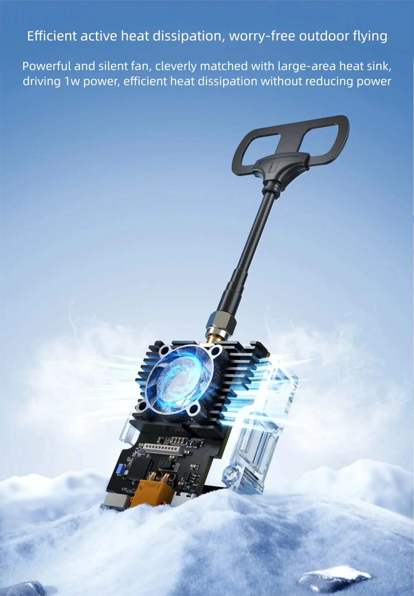 Détail des ports et de l'antenne de l'émetteur-récepteur CRSF/ELRS 2.4G, prêt pour montage sur drone