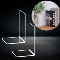 2pcs Acrylic Bookends - Transparent L-Shaped Desk Organizer, Bookshelf for Office & Home, Book Display Rack 1