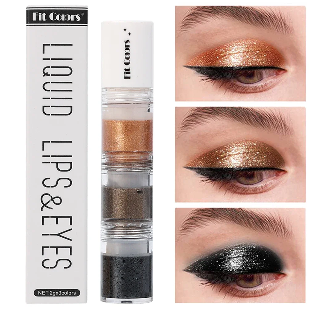 עמיד למים פנינים נצנצים זהב כסף צלליות לוח 3 צבעים לאורך shimmer eyeshadow מדגיש סט עיניים איפור כלי