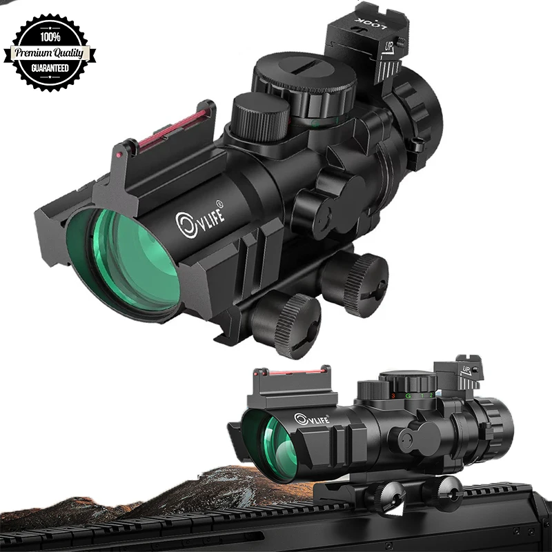 

Rifle Scope 4x32 Reticle Scope with Fiber Optic Sight Tactical Aluminum Illuminated Red Green Blue Objective Lens 32mm