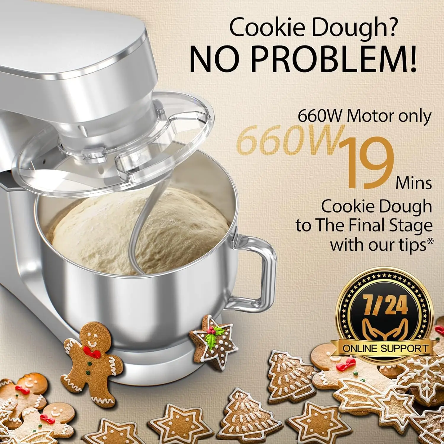 Stand Mixer, 9.5 Qt. 660W 10-Speed Electric Kitchen Mixer with Dishwasher-Safe Dough Hooks, Flat Beaters, Wire Whip & Pouring Sh 6