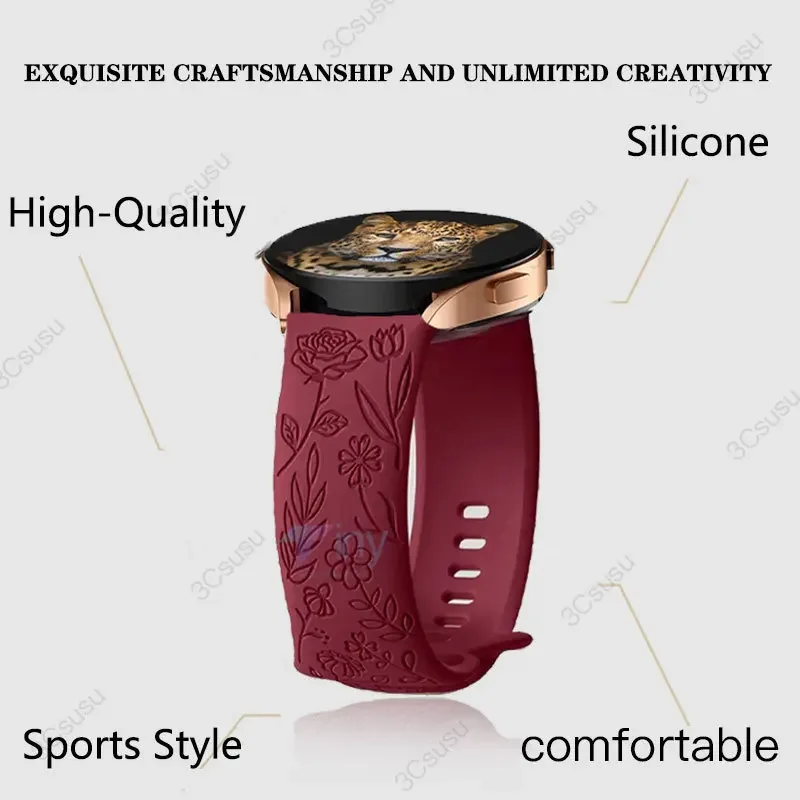 Rose Engraved Silicone Watch Band - 18mm, 20mm, 22mm