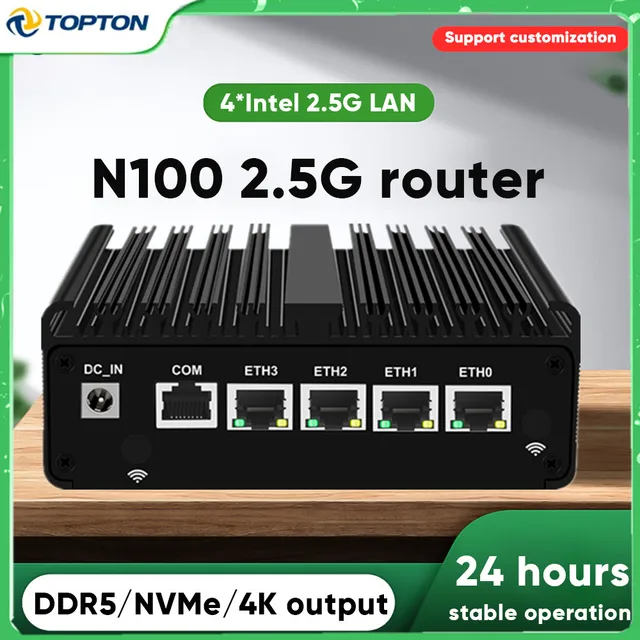 Topton Новый 4x2.5G i226 LAN Intel N150 N100 Брандмауэр Компьютер N5105 N5100 Мягкий маршрутизатор Промышленный безвентиляторный мини-ПК pfSense PVE ESXi 1