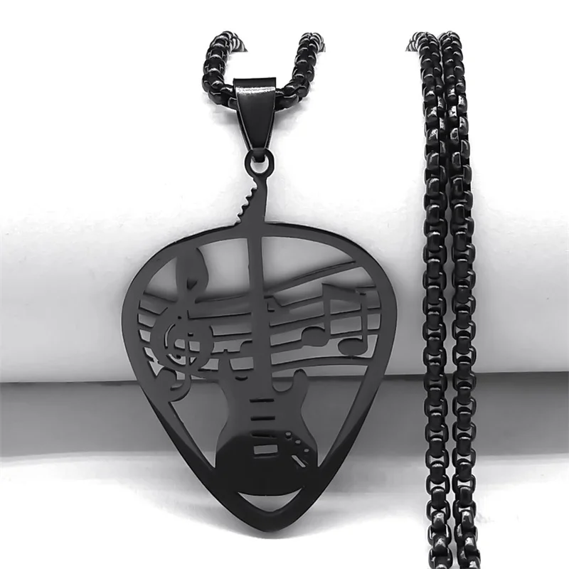 Music Note Guitar Pick Necklace for Women/Men Stainless Steel
