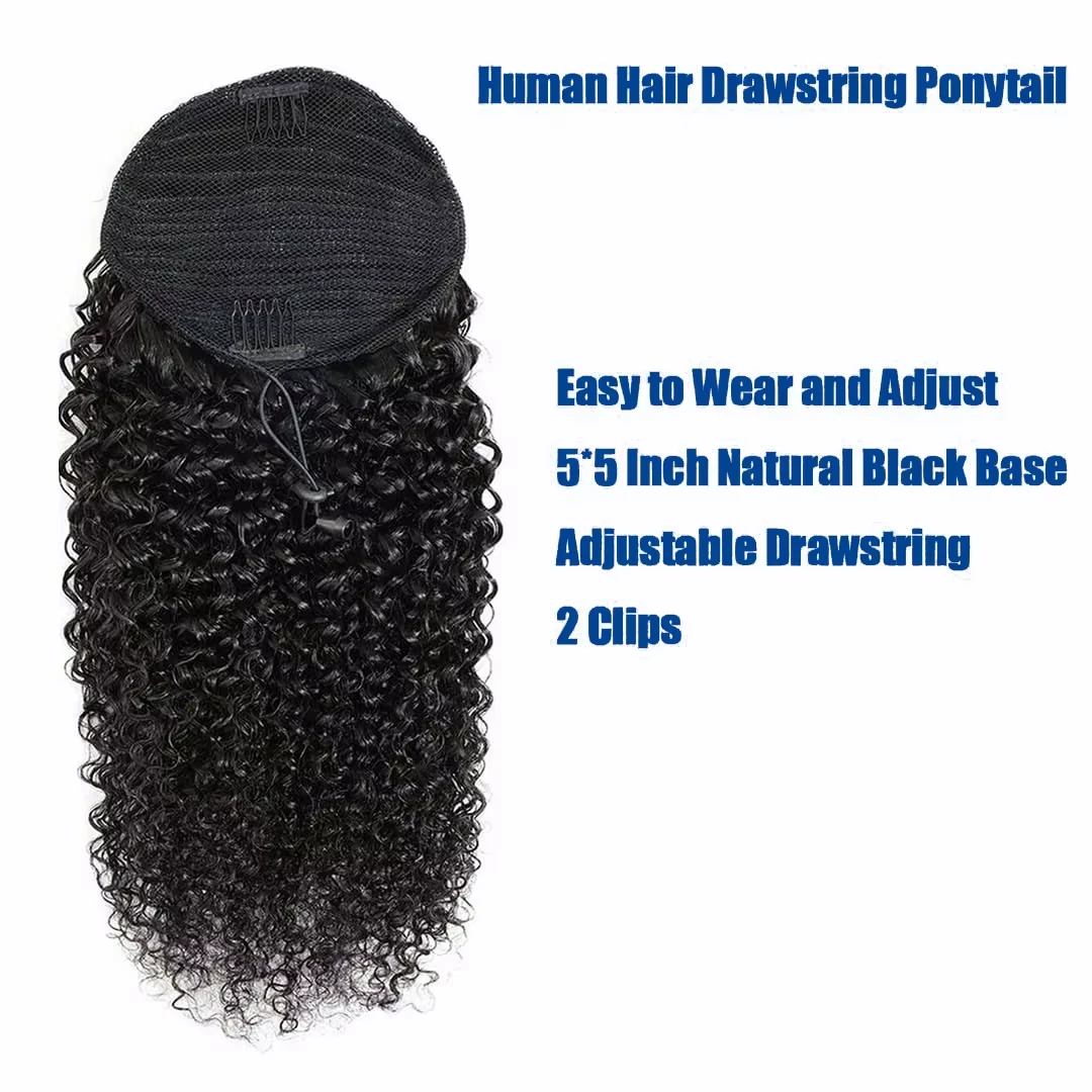 곱슬 클립 포니테일 인모 100그램 브라질산 버진 킹키 곱슬 인모 드로스트링 포니테일 붙임머리 흑인 여성용