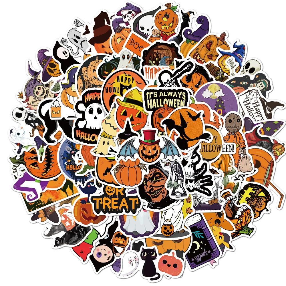 

10/50/100pcs Halloween Retro Ghost Pumpkin Stickers Decal DIY Suitcase Scrapbook Fridge Laptop Motorcycle Funny Kids Toy Sticker