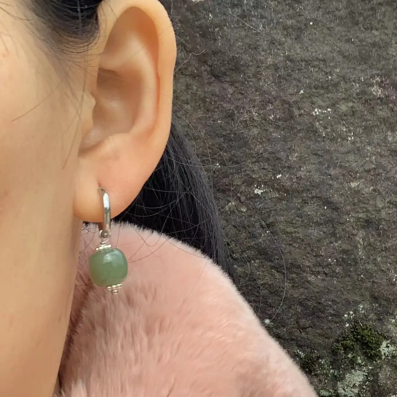 10MM Natural Green Jade Hoop Earrings Jasper Stainless STEEL Earring For Women Plated Vintage Gift Fine Jewelry