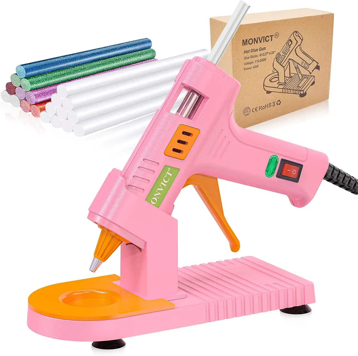 Hot Glue Gun, MONVICT 40W Fast Heating Glue Gun Kit with A Glue Gun Stand  and 30 Glue Sticks, Design for DIY, Crafts