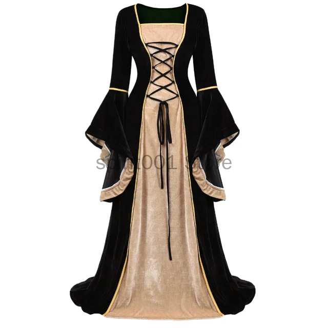 Women Renaissance Irish Deluxe Velvet Dress Victorian Medieval Long Dress Retro Fancy Gown Halloween Cosplay Costume Plus Size
