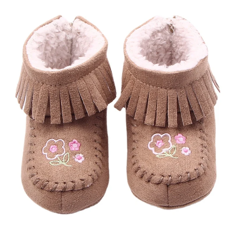 

Newborn Baby Girls Shoes Prewalker Solid Fringe Baby Shoes Snow Boots Winter Infant Toddler Soft Soled Anti-slip Booties