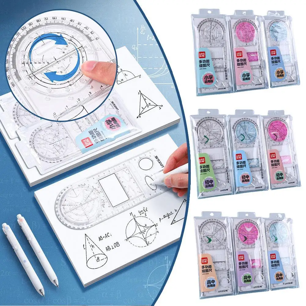 

For School Multifunctional Primary School Activity Drawing Geometric Ruler Triangle Ruler Compass Protractor Set Measuring Tool