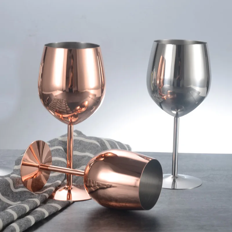 Drinking Vessels Wine Glasses Stainless Steel Wine Goblet Bar Drinking Champagne Glass 220ml 350ml 500ml Party Home Bar Supply
