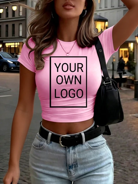 Customized The Logo Picture Women Crop T-Shirt Y2K Slim Summer Short Sleeves Comfortable DIY T Shirts Sexy Street Tee Tops 2
