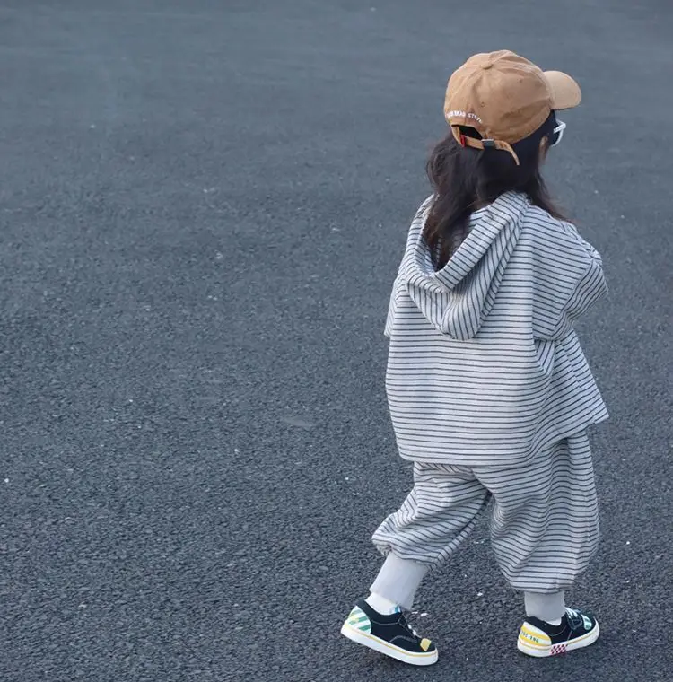 Fashion Striped Children's Sets Girls Hooded Sports Suit Spring