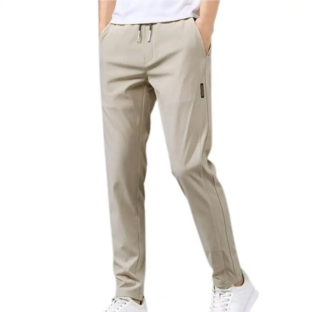 Men Trousers Spring Summer Men Pants Elastic Waist Trendy Korean Style Casual Drawstring Pants Men Straight-leg Trouser for Street Wear