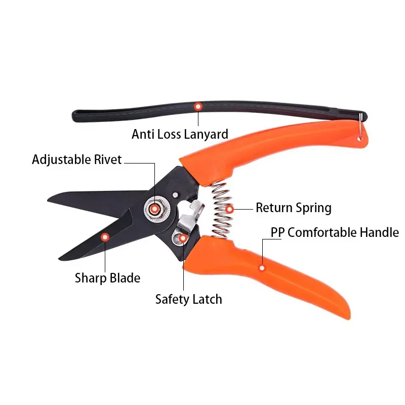 Stainless Steel Blade Tree Branch Repair Shear PVC Handle Clipper Gardens Blackening Pruning Scissor Hand Tools for Gardening 3