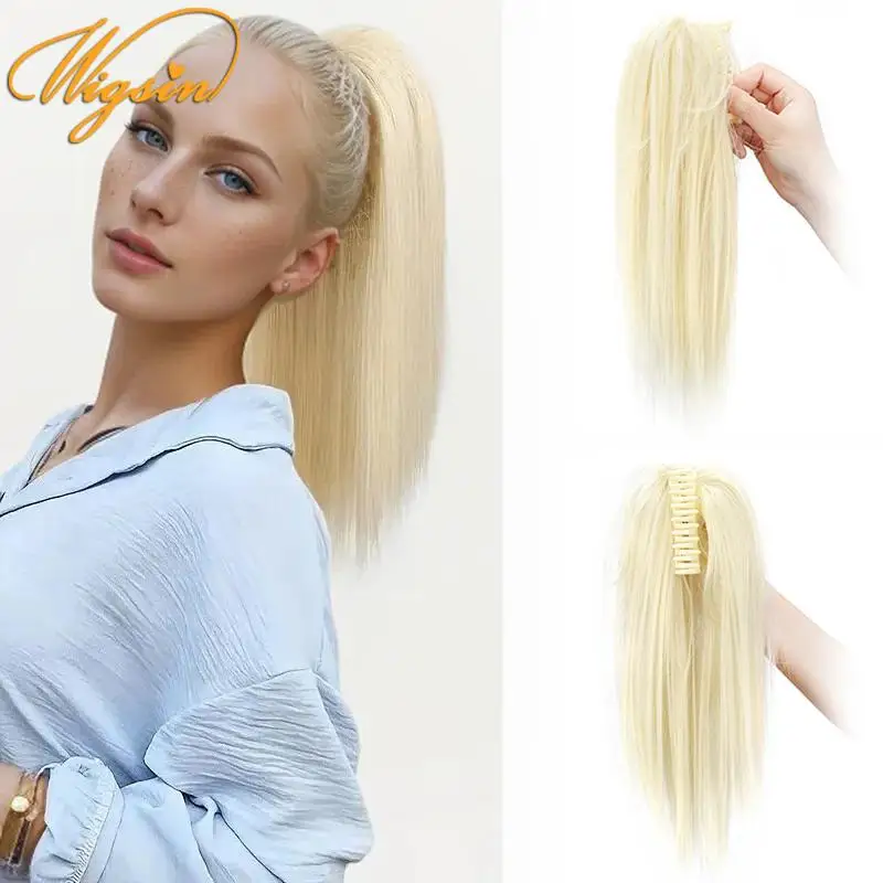Clip in ponytail hair extension synthetic ponytail clip in ponytail extensions 14Inch synthetic messy short straight ponytail claw clip hair extension