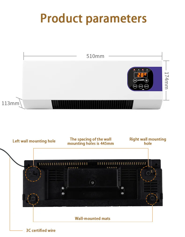 Wall-mounted Air Conditioner Heater Two-in-one Ventilation System Remote Control Household Air Conditioner  with Digital Display