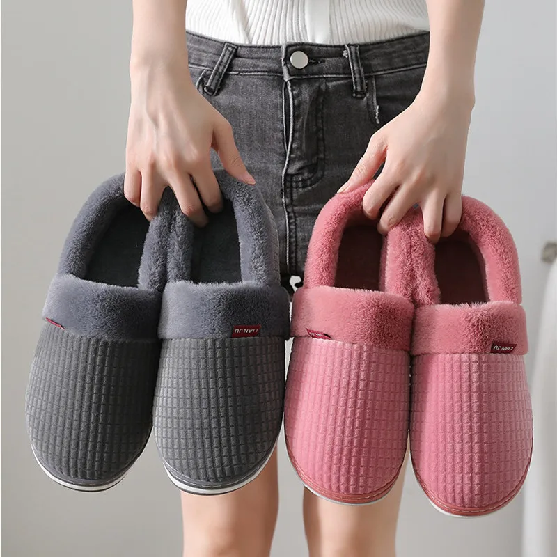 Home Slippers for Men Women Winter Furry Slides Female Indoor Plush Non Slip Bedroom Warm Male Flip Flops Couples Soft Shoes