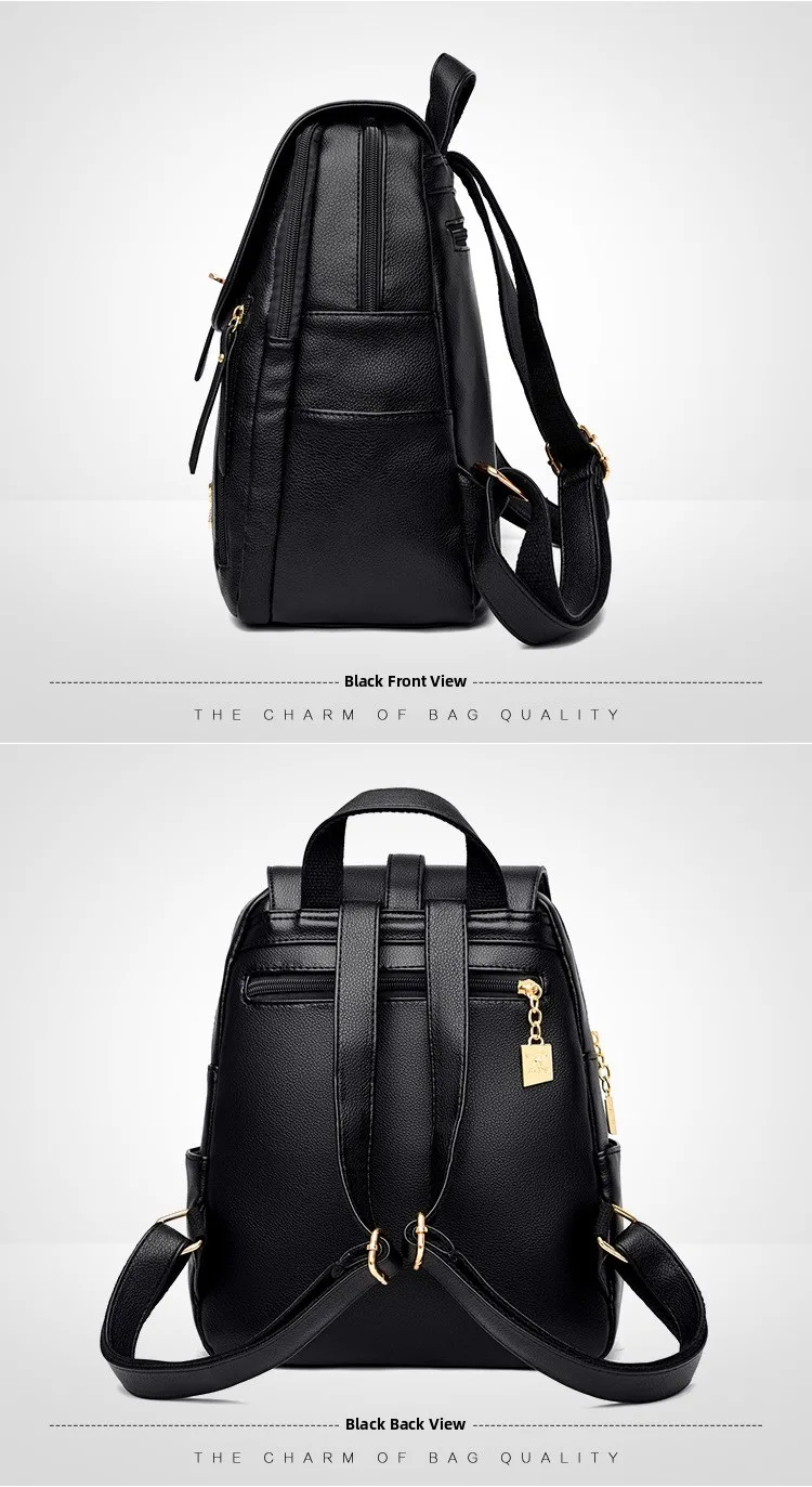 حقيبة ظهر نسائية من الجلد الناعم ذات سعة كبيرة، حقيبة أمي عصرية على طراز الشارع، حقيبة كتف مزدوجة، كاجوال للسفر مقاومة للماء