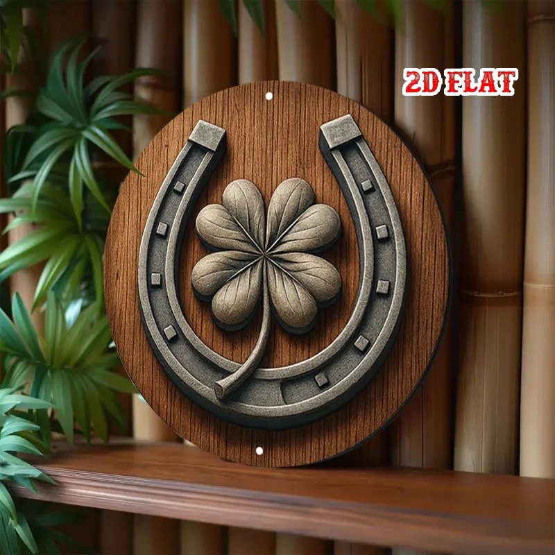 2DLucky Horseshoe Round Wooden Disc 네잎 클로버 아일랜드 행운의 상징 표시 홈 차고 카페 레트로 컨트리 스타일 장식 선물