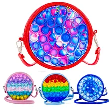 

Rainbow Crossbody Bag Round Shaped Bubble Fidget Toy 2 IN 1 Shoulder Bag Silicone Popper Antistress Hand Games For Girls Women