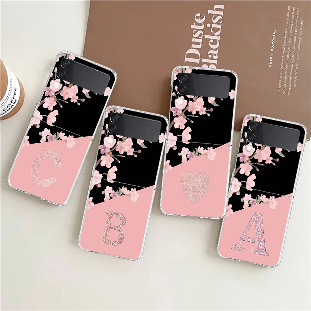 Pink Letter Flower Hard Folding Clear Phone Case - Transparent Cover Design