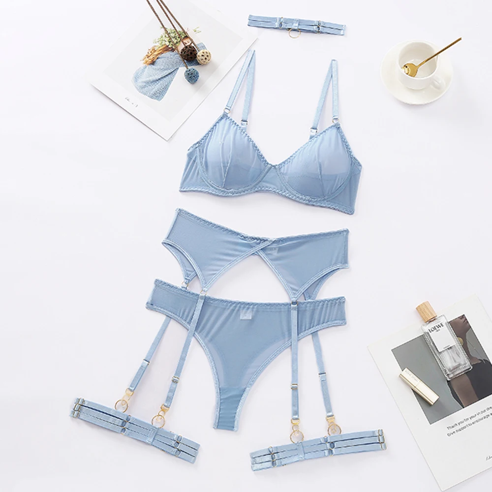 Woman Lingerie Underwear Bra Garters Brief Sets 4 Pieces Ellolace women lingerie set sexy bra set women underwear set