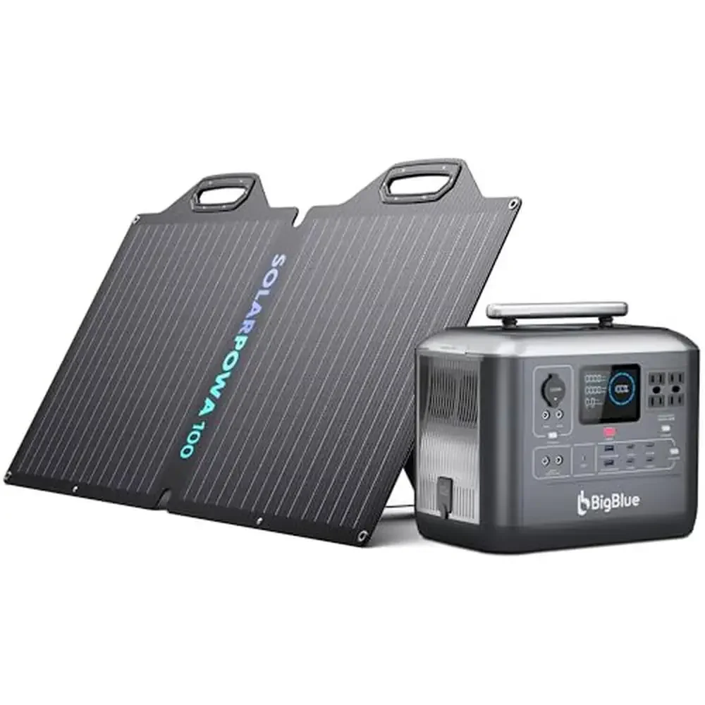 1075.2Wh Solar Generator with 100W Solar Panel LifePo4 Battery Portable Power Station 4x1000W(2000W Surge AC Fast Charge 6