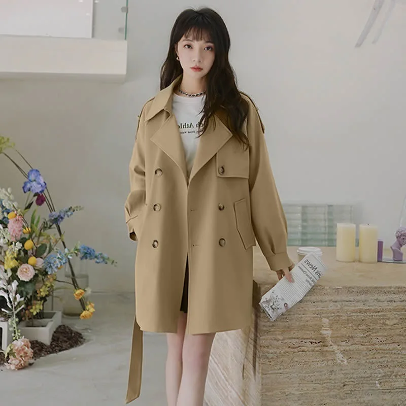 

New Collection Korean Long Khaki Trench Coat for Women Double Breasted Jacket Outwear Classic Chic Female Windbreaker