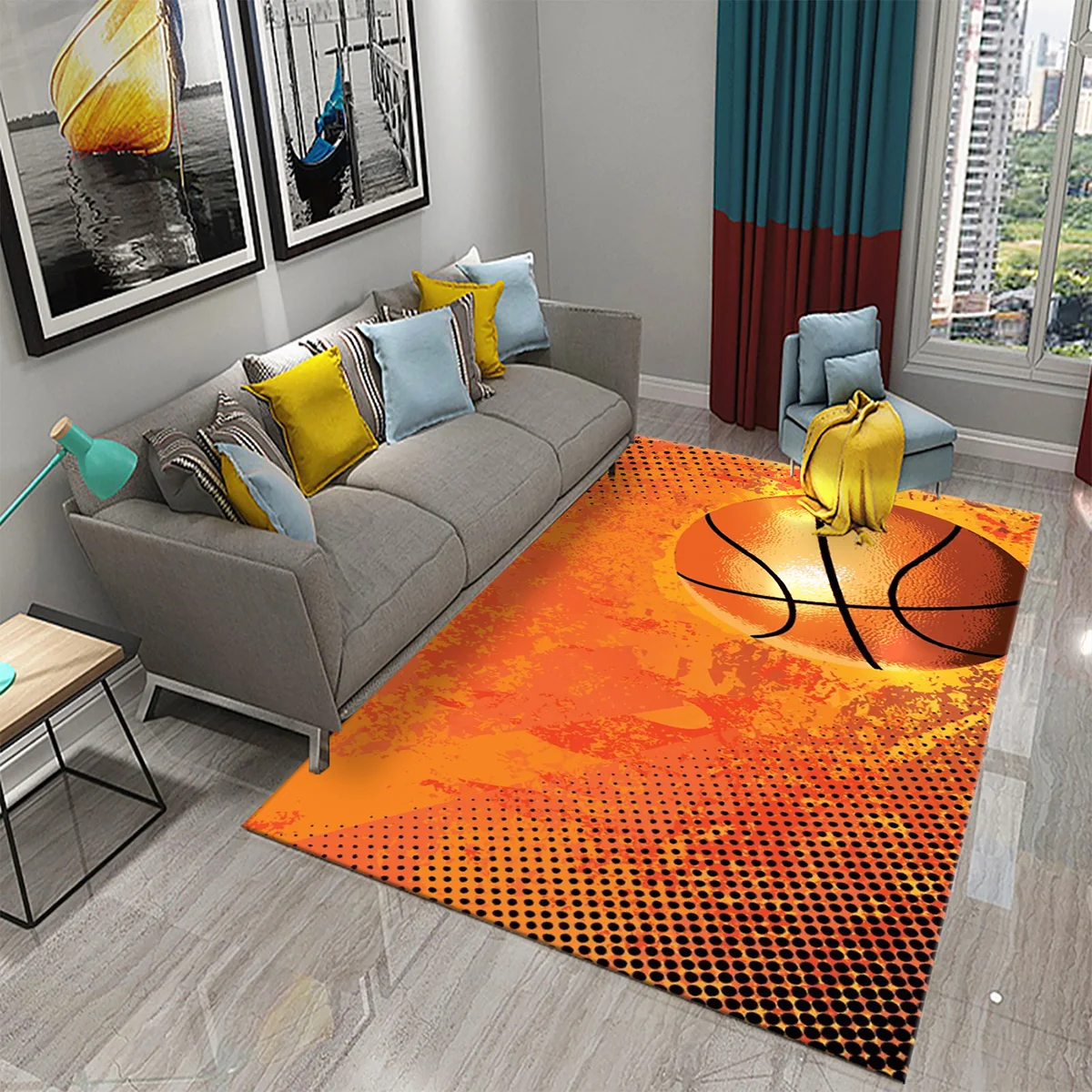 Basketball Pattern Carpet Home Decor Large Area Rugs for Teen Boys Playroom Bedroom Non-slip Floor Living Room Sofa Floor Mats