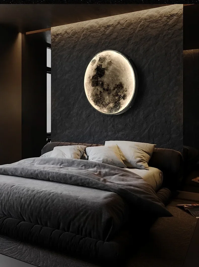 Modern Round Moon Wall Lamp for Bedroom Living Room Entrance Decoration Sconce Light Fixtures Ceiling Lighting Planet Nordic Led