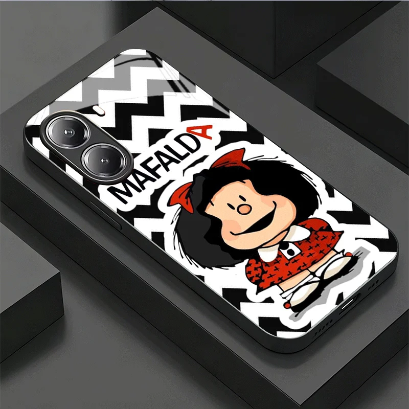 Cartoon Mafalda Design Tempered Glass Phone Case