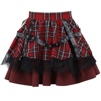 plus Size Gothic Harajuku Plaid Pleated Skirt Y2K Lolita Sweet Lace Mini Punk Kawaii Cosplay Costume Girls Clothing - Image 2