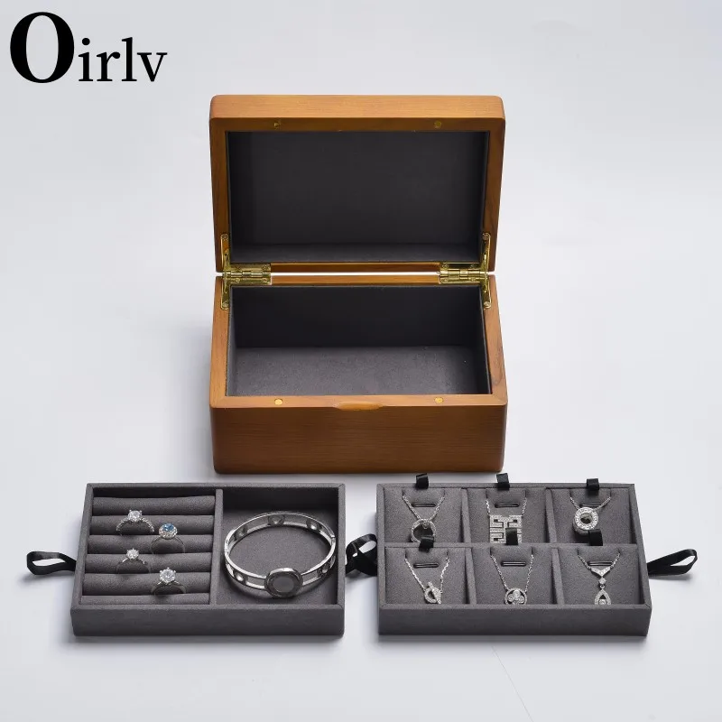 Oirlv Retro Solid Wood Jewelry Gift Box Square Wood Big Ring Earrings Organizer Storage Box Multifunction Jewelry Display Props - Image 3
