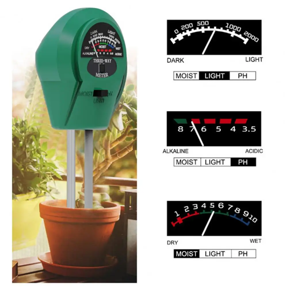 3-in-1 Soil PH Tester Multifunctional Digital Dial Long Probe Testing Soil Moisture Light PH Meter Lawn Farm Gardening Supplies