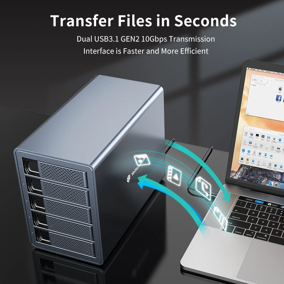 Yottamaster SATA HDD SSD 외장 케이스, C타입 하드 드라이브 인클로저, USB 3.1 Gen2, 270TB, 10Gbps 데이터 스토리지 박스, 5 베이, 2.5 인치, 3.5 인치
