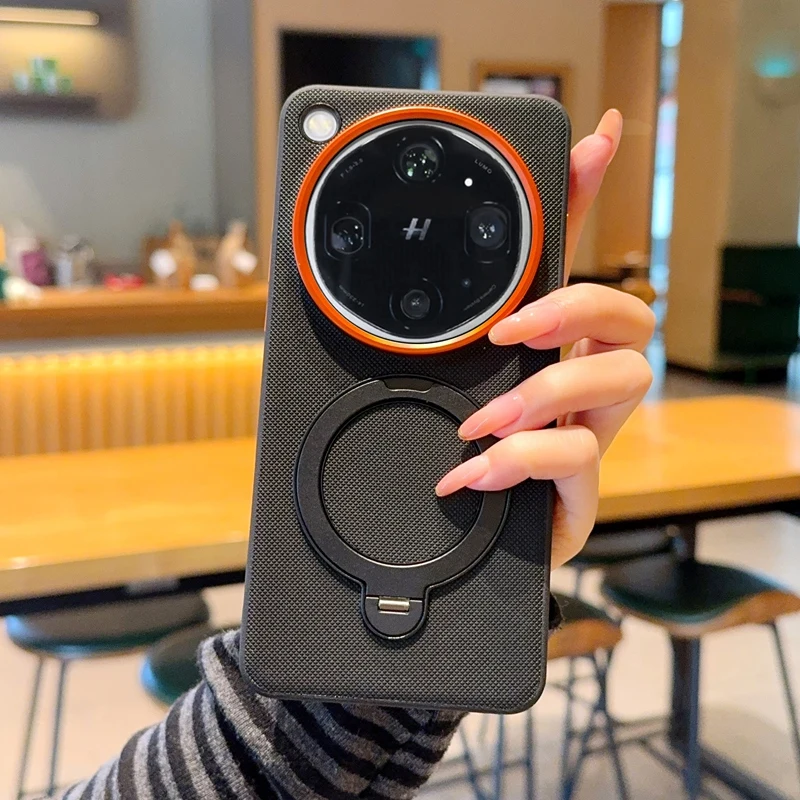 Premium ELVEV Magnetic Luxury PU Leather Case with Rotatable Ring Stand Cover, Anti-Fall Design