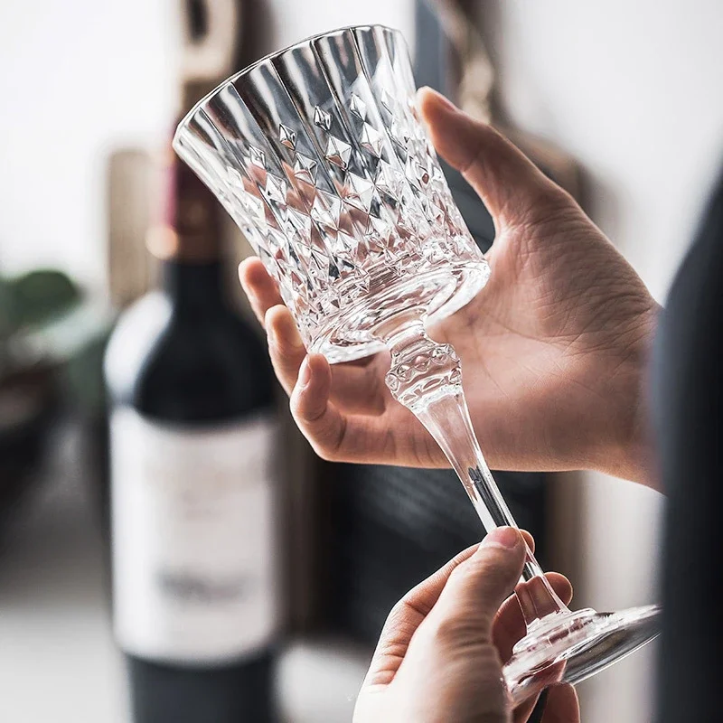 

Vintage Crystal Glass Goblet for Red Wine Fans, Whiskey Shot, Diamonds