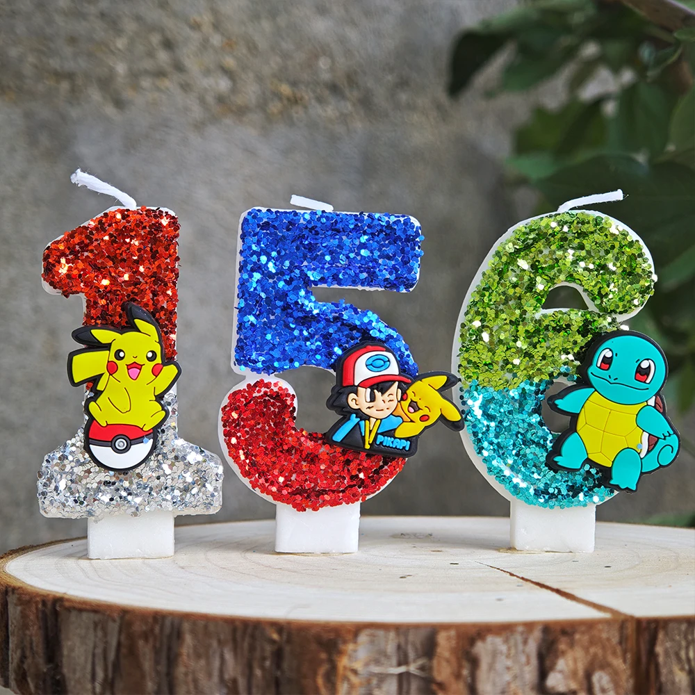 Pokemon Monster Digital Candle Kids Birthday Cake Decoration Cartoon Anime Figure Supplies Party Accessories Christmas Gifts