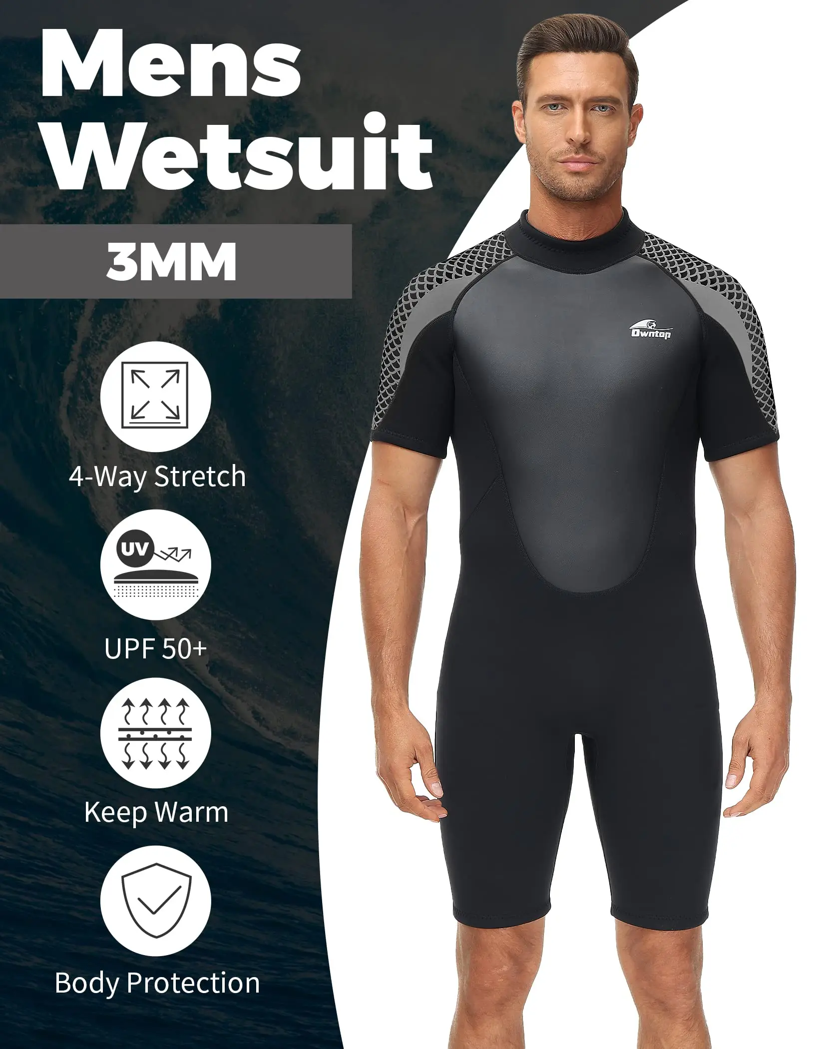 Shorty Wetsuit for Men 3mm Wetsuit for Diving Surfing Swimming and Water Sports Men's Neoprene Spearfishing One Piece Wetsuit 2
