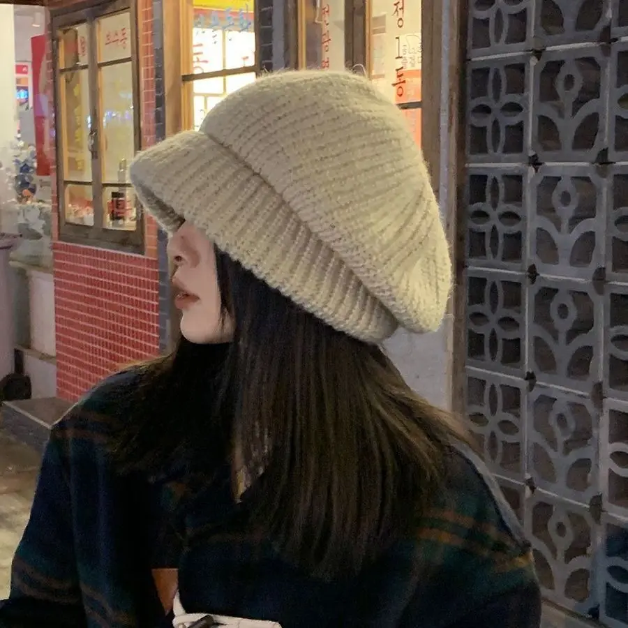 Large Size Autumn Winter Hats for Women Solid Plain Octagonal Newsboy Cap Men Ladies Casual Knitted Beret Women Painter Caps