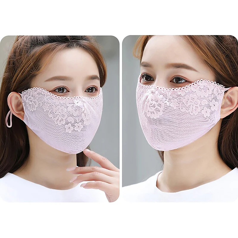 Breathable Sunscreen Lace Mask Sunshade Solid Color Sunscreen Face Cover UV Protection Adjustable Strap UV Protection Mask
