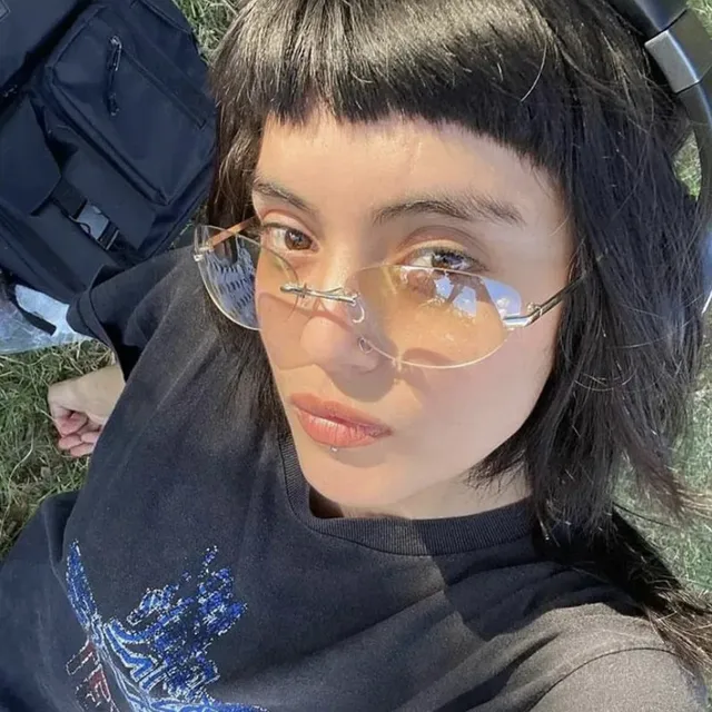 Lunettes de soleil ovales sans monture pour femmes, lunettes de soleil rondes, lunettes transparentes, nuances dégradées, créateur de marque, Y2k, mode 2000 1