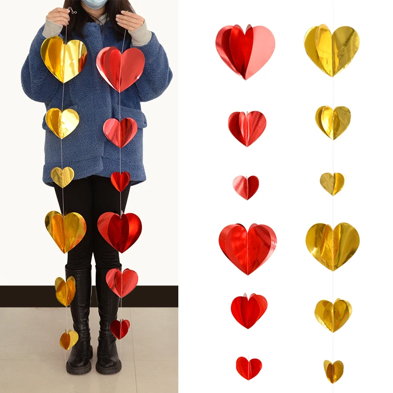 1,8 m 3D Herz Banner Girlande Rot Gold Herz Hängende Ornamente Streamer Hochzeit Braut Dusche Party Dekoration Weihnachten Anhänger – Detail 11