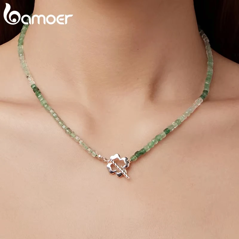 BAMOER Lucky Strawberry Crystal Necklace Green Quartz Beads Chain Choker Colver Pendant Necklace Trendy Healing Women Jewelry