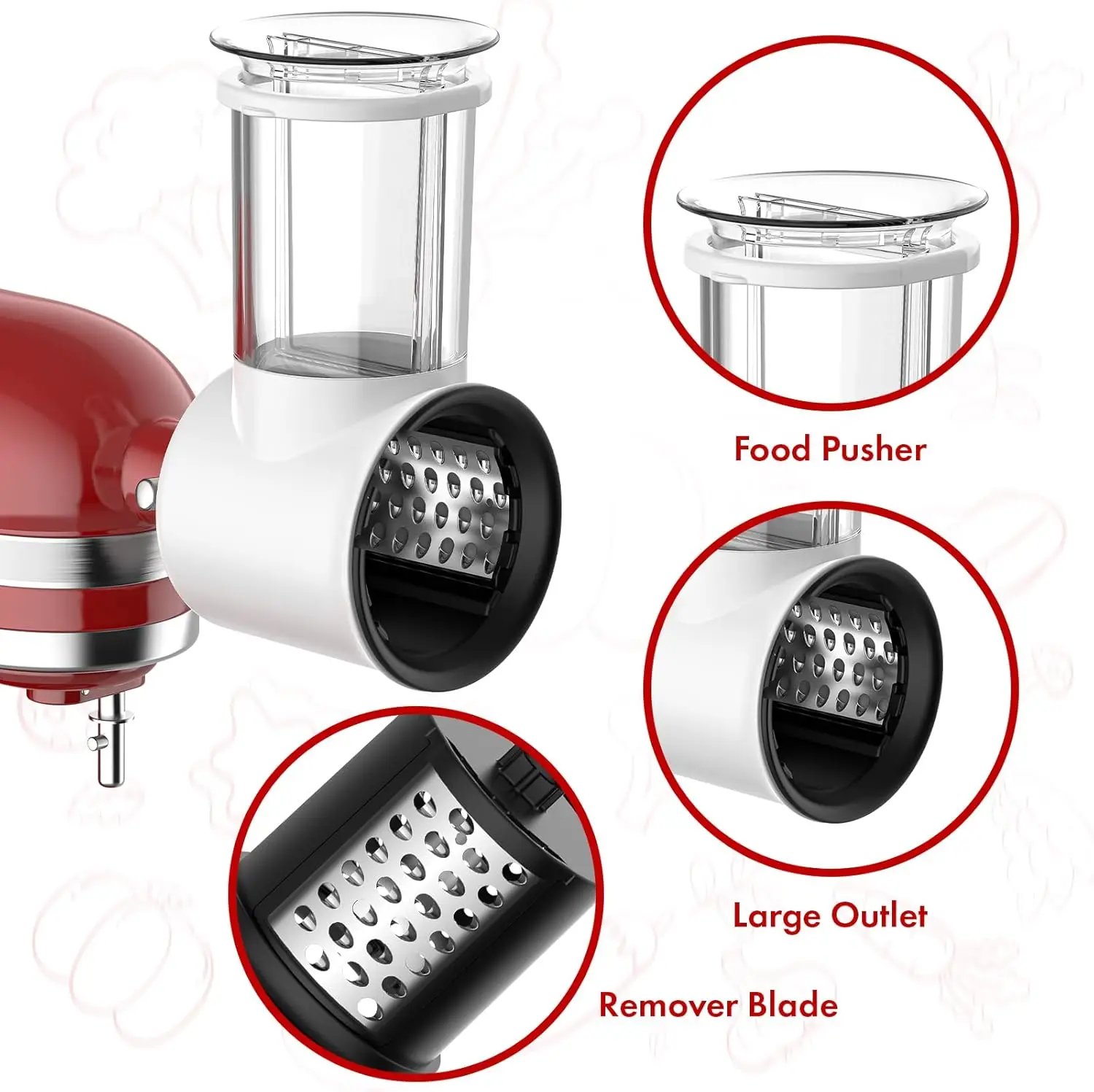 Accessoire Trancheuse Et Râpe Pour KitchenAid - 5 Lames Inox, Hachoir à Légumes Et Fromage, Compatible Batteur Sur Socle
